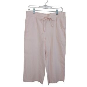 Per Se Womens Petite Large Peach Linen Blend Drawstring Wide Leg Crop Pants PL